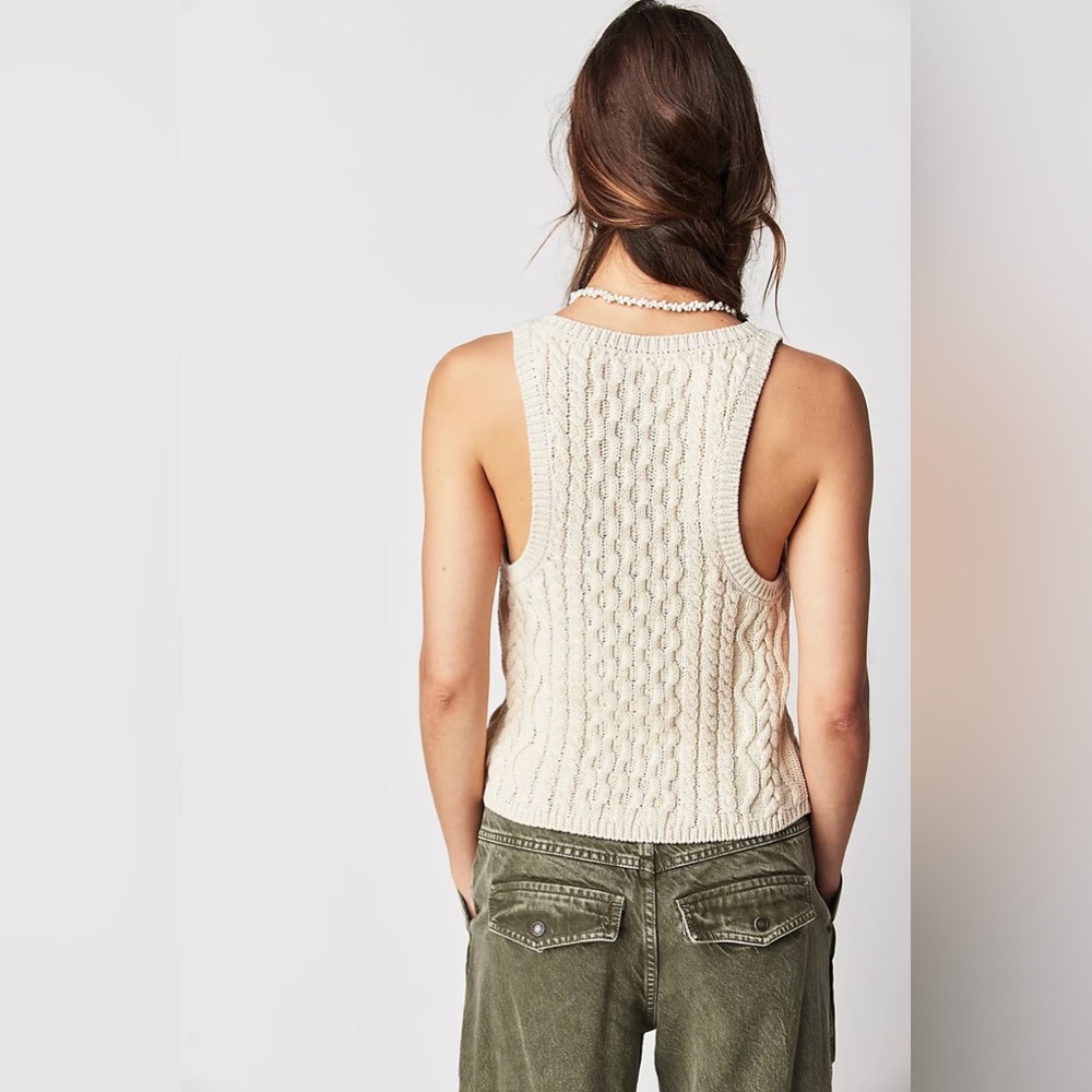 Free People Cream Cable Knit Muscle Tee - Picture 4 of 12